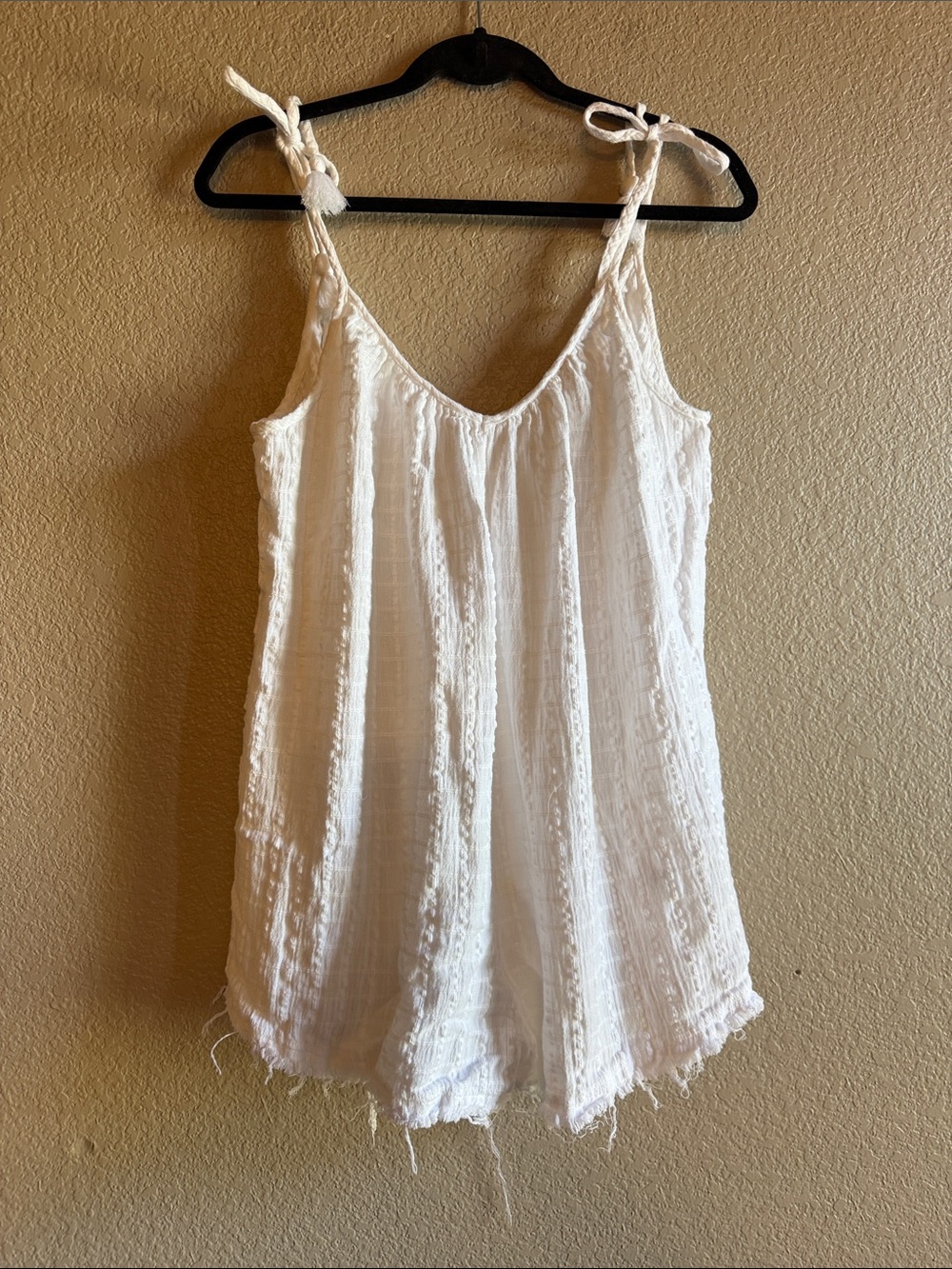 Aerie White Linen-Blend Tassel-Tie Romper / Swim Coverup